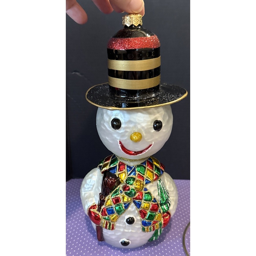 Snowman Large Colorful‎ Glittery Glass Christmas Holiday Ornament Poland